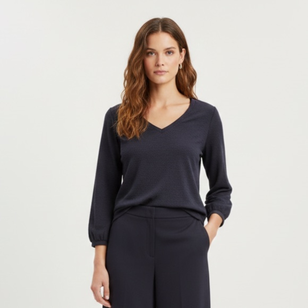 Garnet Hill Pebble-Stitch‎ Knit Top V-Neck